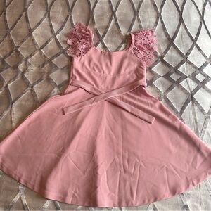 Bonnie Jean Pink Dress with Lace Sleeves